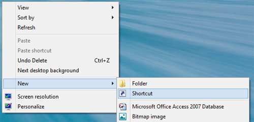 Windows 8 Desktop, New Shortcut